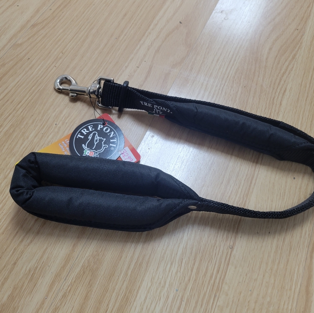 Tre Ponti Black Double Handle Leash - Short 25"